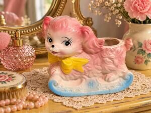 Vintage NAPCO Style Pink Cocker Spaniel Dog Planter C-2544 Rare 1950s Ceramic